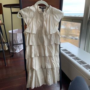 BCBG Maxazria Cream Ruffle Cotton Dress - XS